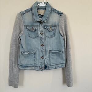 Anthropologie Pilcro and the Letterpress Embroidered Denim Jacket Terry Sleeve S